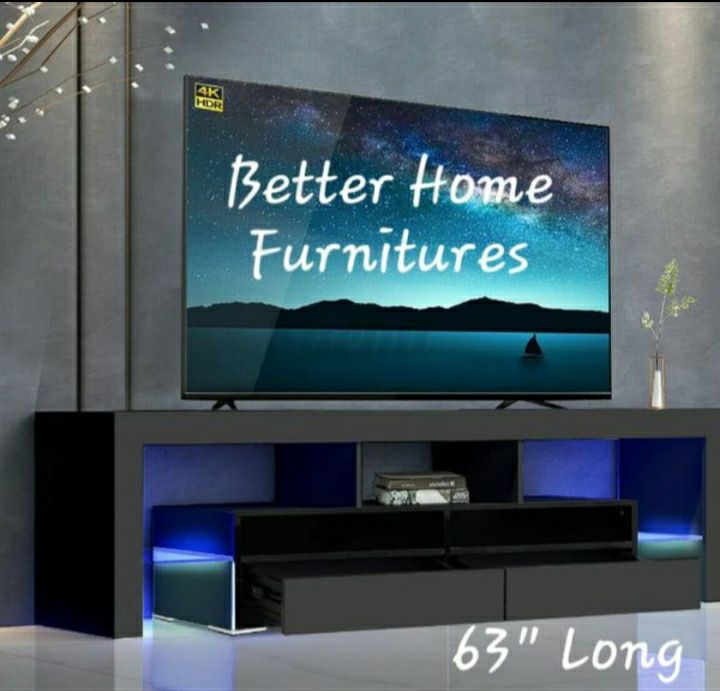 Brand New 63" Tv Stand, Entertainment Stand, TV console With remote control L.E.D Lights.