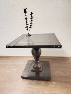 Metal Detailed 2015 Rustic Slat Column Pedestal End Table