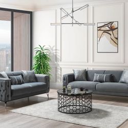 Belinda Gray Velvet Sofa & Loveseat - Financing $39 Down