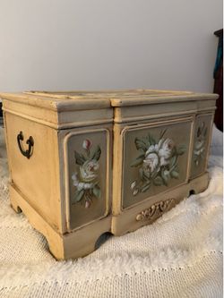 Vintage Hand Painted Floral Wooden Chest
