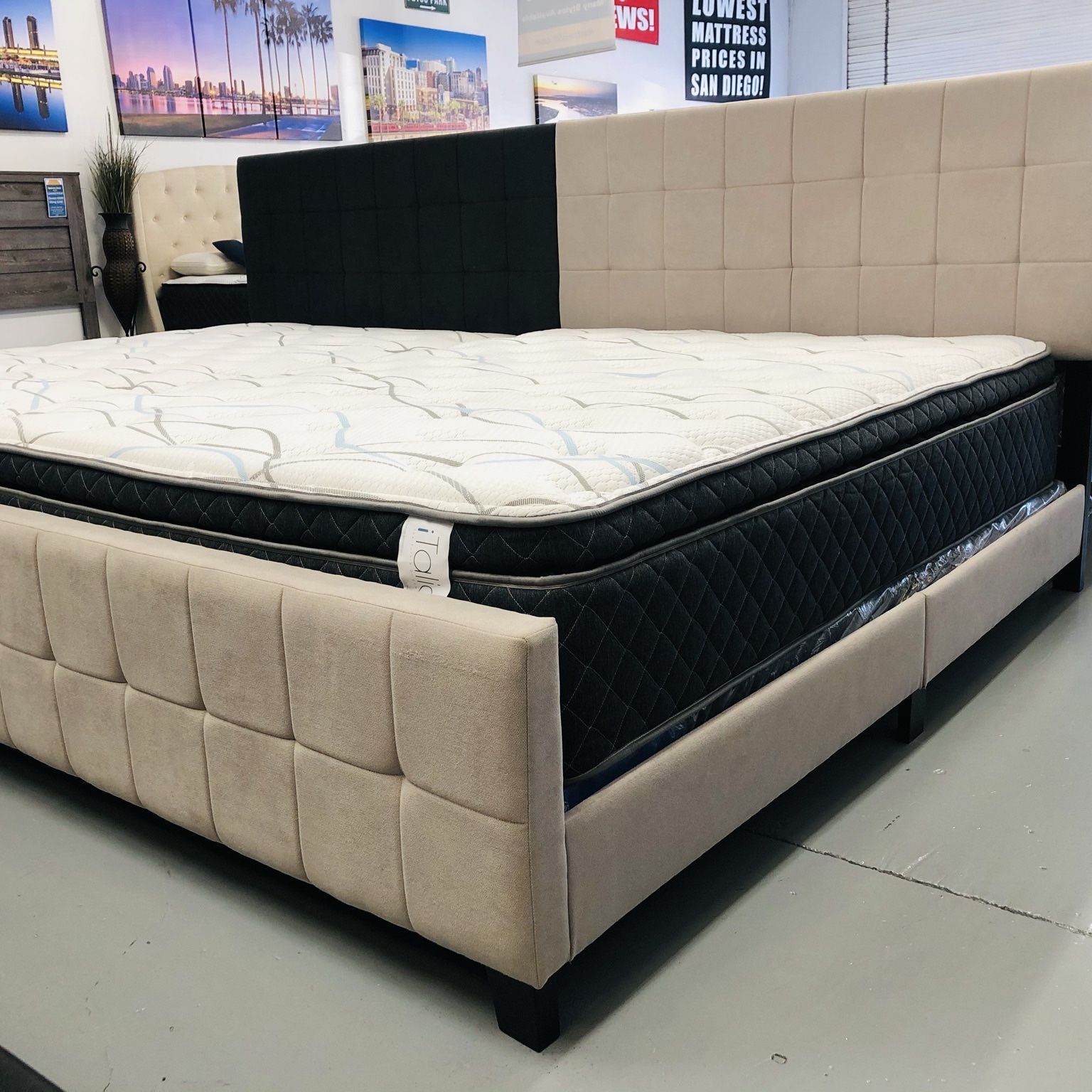 Liquidation Full Upholstered Bed Frame in a Nice Beige Textured Fabric only avail in Full $188