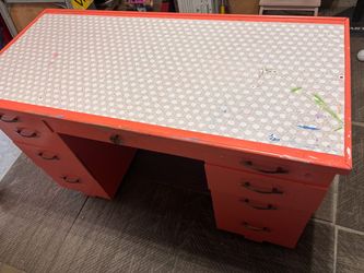 Vintage Coral Painted Double Pedestal Desk
