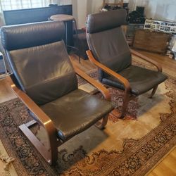 Ikea Poang Leather Armchairs