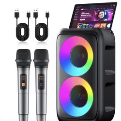 Peski Karaoke Machine 2 Microphones  Bluetooth Speaker Model T-08 LED Lights