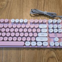 Wired Retro Gaming Keyboard Pink and White LED Backlit, 104 Keys