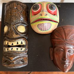 3 Wood Carved Masks