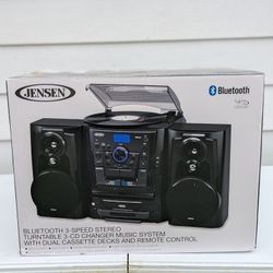 Jensen JMC-1250 Bluetooth 3-Speed Stereo Turntable Music System 