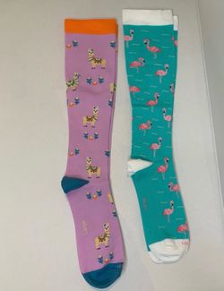 Long socks flamingos and llamas 2 pack size large.   (T)