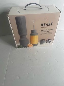 Beast Mighty Blender 850+ 850W 32oz Stainless Steel White w/ Lid & Straw