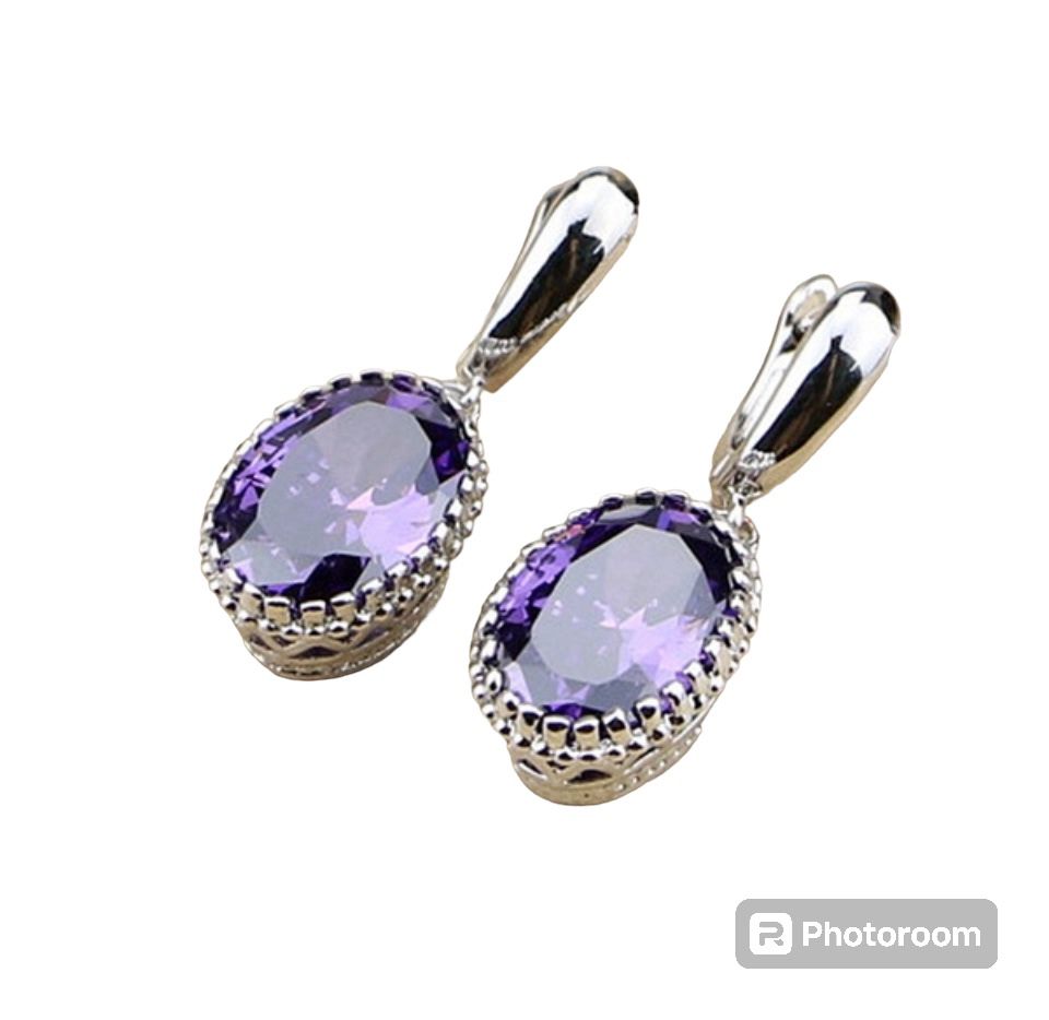925 Sterling Silver, Purple, Amethyst Stud Earrings For Women [EAR216]