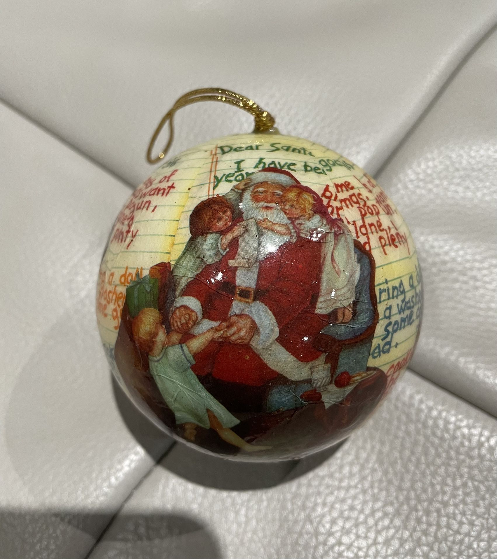 Vintage 1977 Barry Patch Decoupage Santa Christmas Ornament Ball