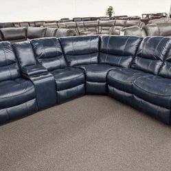 New Ink Blue Power Recliner Sectional Couch / Free Delivery 