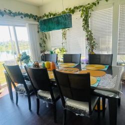 MACY's 8-Pc. Dining Set (Rectangular Table & 6 Upholstered Back Side Chairs)
