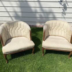 MCM Pair Of Chairs  Cream Parlor Chairs Diamond Tufting