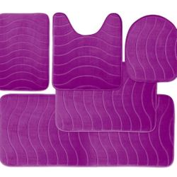 5-Piece Bathroom Rug Set - Memory Foam Bath Mats, Non-Slip, Ultra-Soft, Water Absorbent, Machine Washable Purple