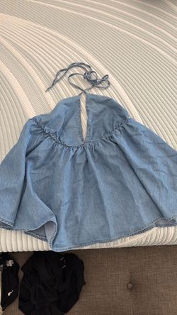 Denim Halter Top with Bell Sleeves