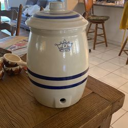 Roseville Friendship Blue Banded 2 Gallon  Water Spicket Pottery Stoneware Crock