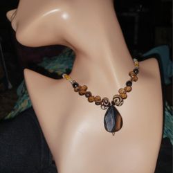 Vintage 18" Necklace 925ss, Gemstones, Botswana Agate, Lampwork,  18" Necklace 