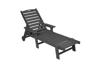 Lounge Chair Outdoor with Wood Texture,Oversized Chaise Lounge Chair with 5 Positions, HDPE, Patio Lounge Chair with Wheels & Cup Holder for Pool, Dec