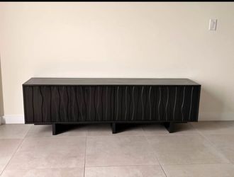 70" Modern Black Wood Grain TV Stand with Storage, Entertainment Center for TVs up to 75", Rustic TV