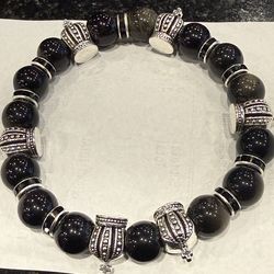 Mens Handmade Obsidian Stone and stainless Crowns