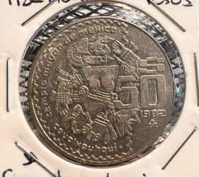 1982 Mexican 50 Pesos coin / Aztec moon goddess Coyolxauhqui.