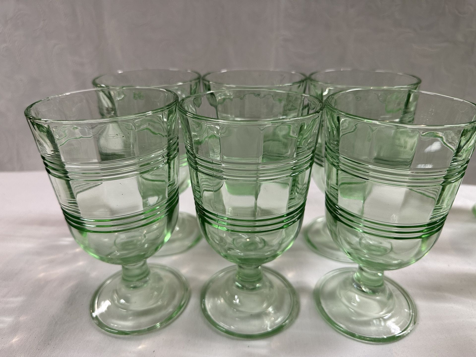 Vintage Green Depression Glass Goblets - Set of 6