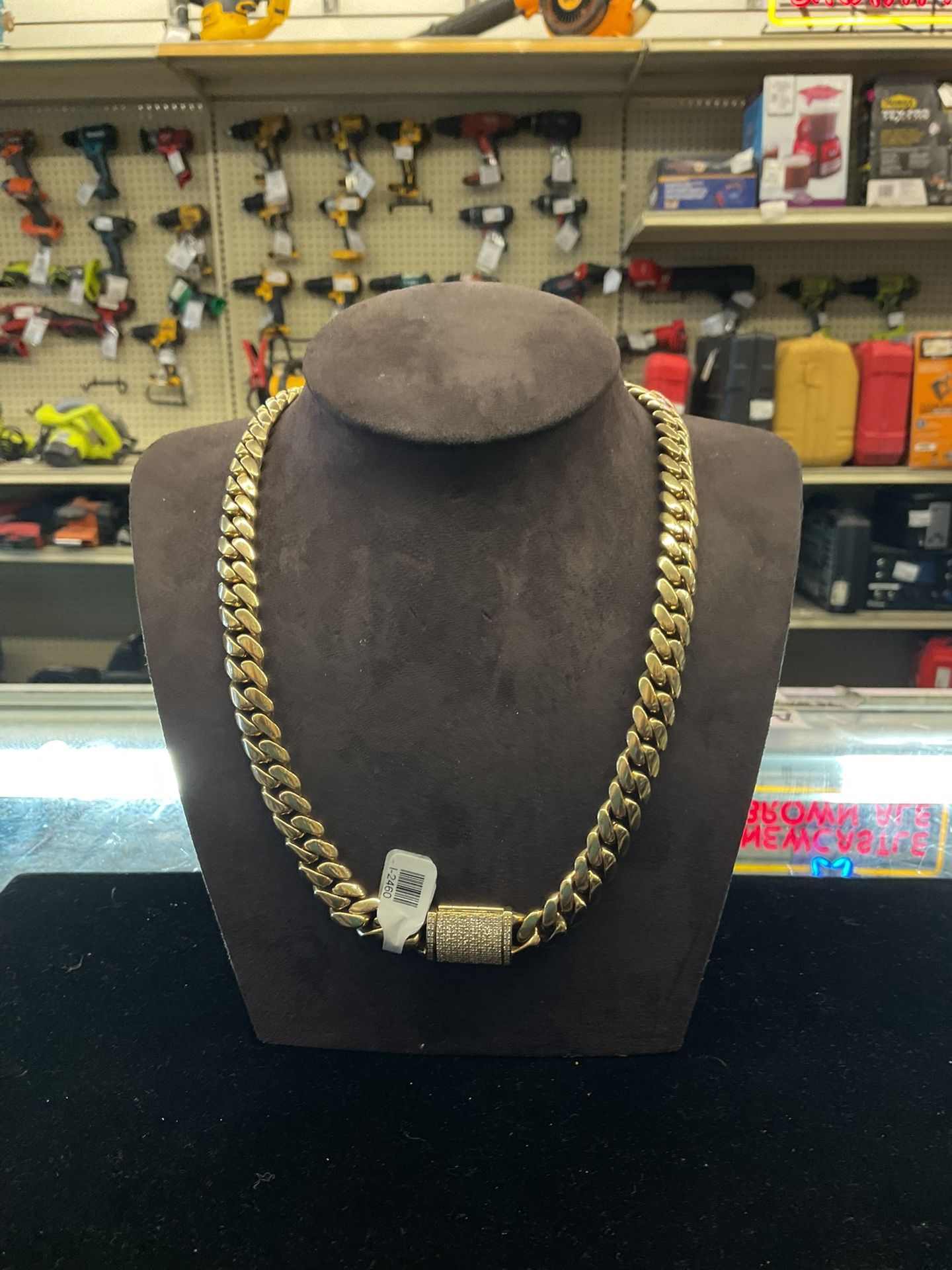 14KT Solid Miami Cuban Chain With Diamond Clasp I-2460