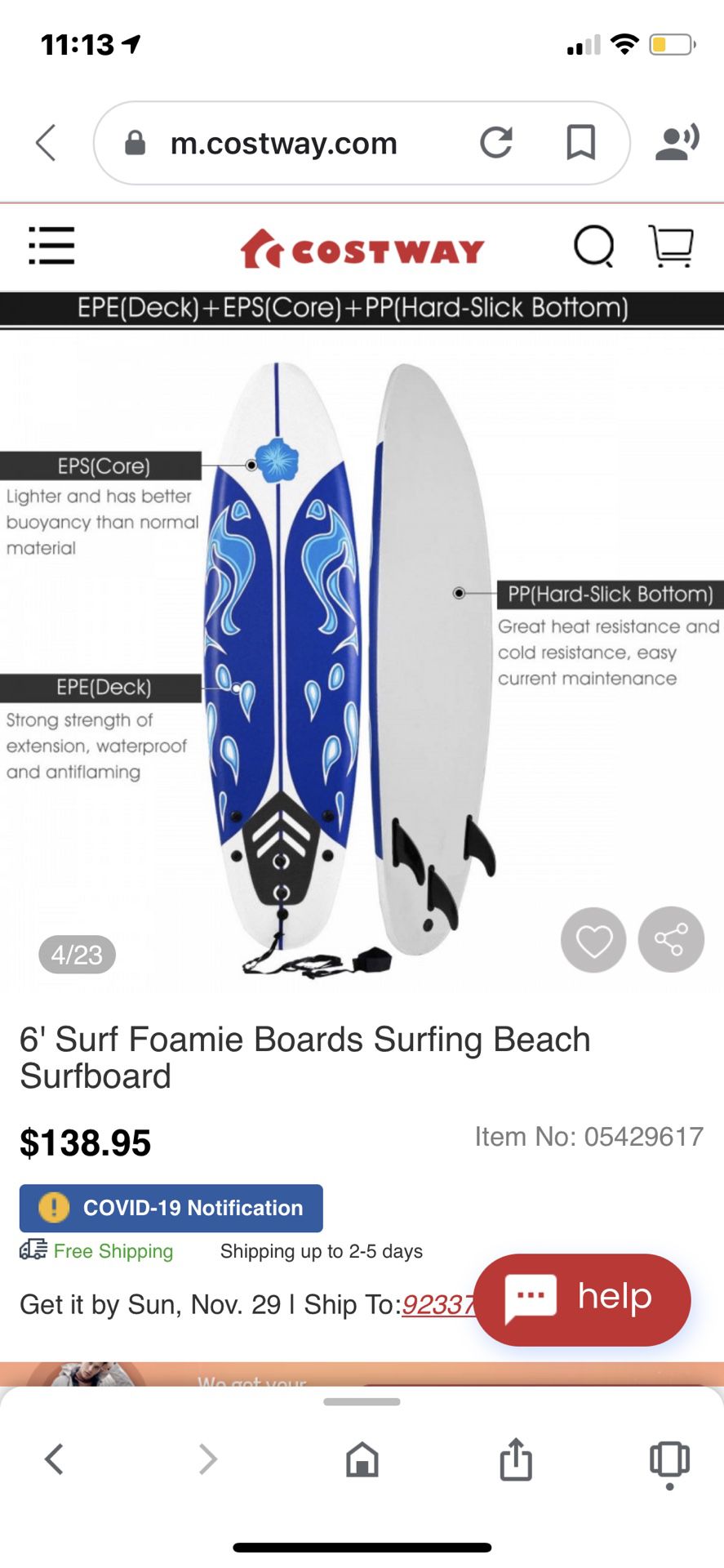 BRAND NEW IN BOX— 6' Surf Foamie Boards Surfing Beach Surfboard
