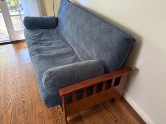 Blue Futon with Wood Frame