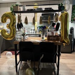 Kitchen Island w/ Rack + 2 Foldable Bar Stools