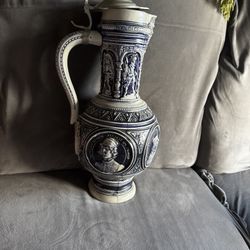 West Germany 13" Gerzit Salt Glazed Cobalt Blue Stoneware Jug/Pitcher w/Handle