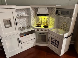 Large Wooden Kids Play Kitchen with Lights & Accessories