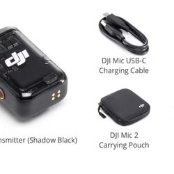 DJI Mic 2 Transmitter (Shadow Black), Wireless Microphone with Intelligent Noise Cancelling, 14-Hour Internal Recording, 6-Hour Battery, Magnetic Atta