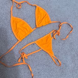 New Small Orange Bikini Swimsuit Thong Lingerie Set 