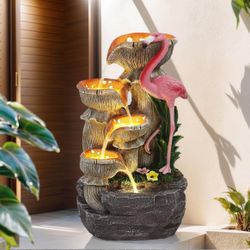 5 Tier Garden Water Fountain Outdoor 25" H Waterfalls with 5 LED Lights and Pump Indoor/Outdoor Modern Floor Standing Water Fountain for Garden, Patio