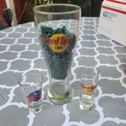 Hard Rock Cafe / Planet Hollywood Beer Glass & Shot Glasses