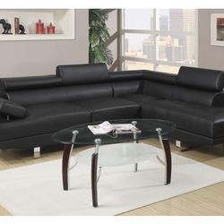 Black Faux Leather Sectional Sofa (Free Delivery)