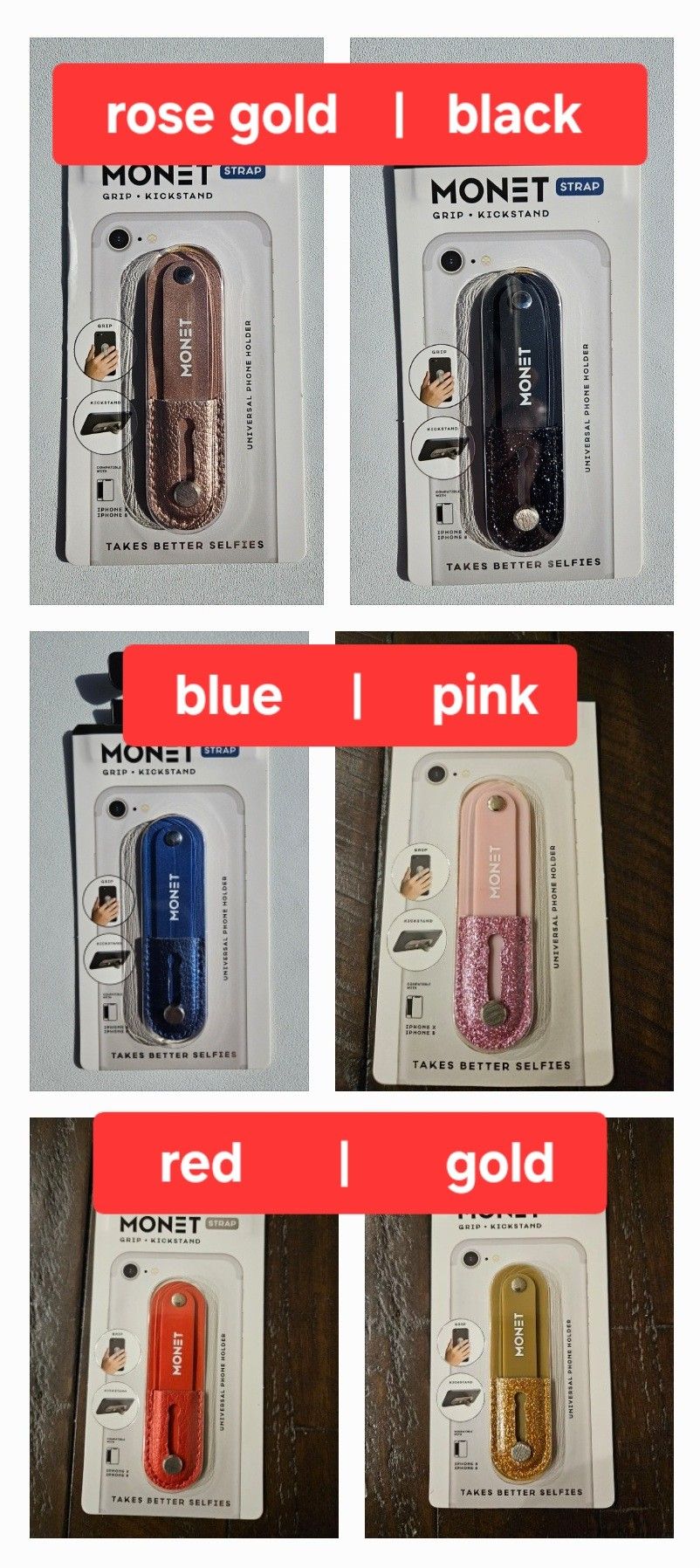 Monet Smartphone Strap Grip Kickstand, New in Factory Sealed Pack