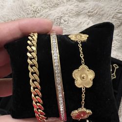 Stainless Steel 18k Gold Bracelet Stack Of 3 