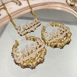 Bling Name Earrings Set Name Bamboo 