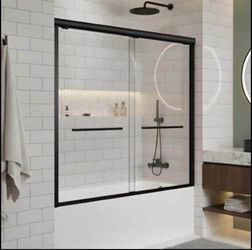 Bathtub Sliding Shower Door, Matte Black
