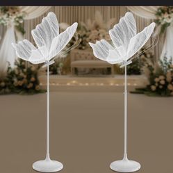 2Pcs Wedding Decoration Elegant Butterfly Floor Lamp Silver White Light (Set of 2)