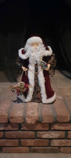 Vintage Santa Claus 19" Tree Topper Figurine 1990's Porcelain Face Velvety Coat