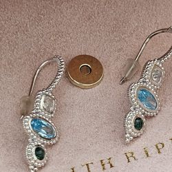 New Judith Ripka Blue Topaz Rhodium Over Sterling Silver .925 Dangle Earrings