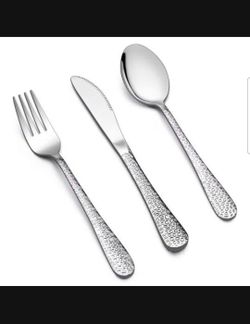Hammered Kids Utensils Silverware Set, 3-Piece Stainless Steel Toddler Child Flatware Cutlery, Cute Baby Feeding Tableware for Boys and Girls,