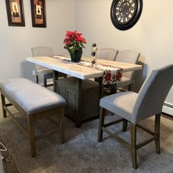 Stevess Silver Grayson White Marble 6 Piece Counter Height Dining Set