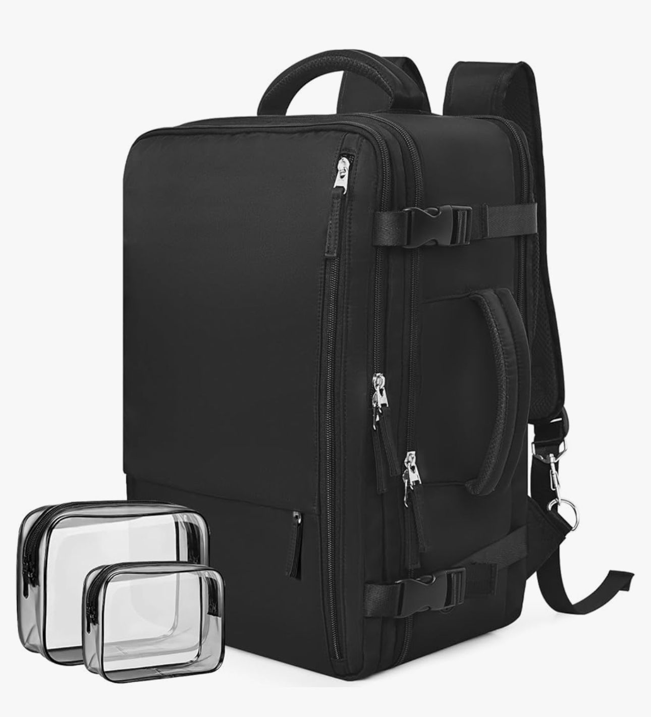 (606) Travel Backpackfor Men Women Flight Approved, Carry-on Backpack Personal Item Backpack Bag Luggage on Airplanes, Black Backpacks for Traveling, 