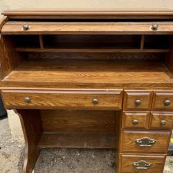Heavy Duty Roll Top Wooden Writing Desk