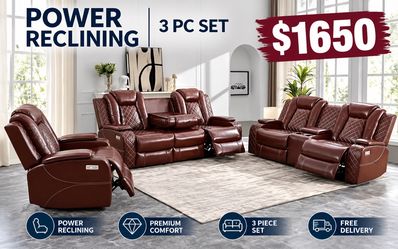 💥FREE DELIVERY💥Brand New POWER, LED, USB 3PC Reclining Sofa Loveseat Chair Set